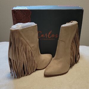 Carlos Santana Mika Western Tan Fringe Boots, NIB